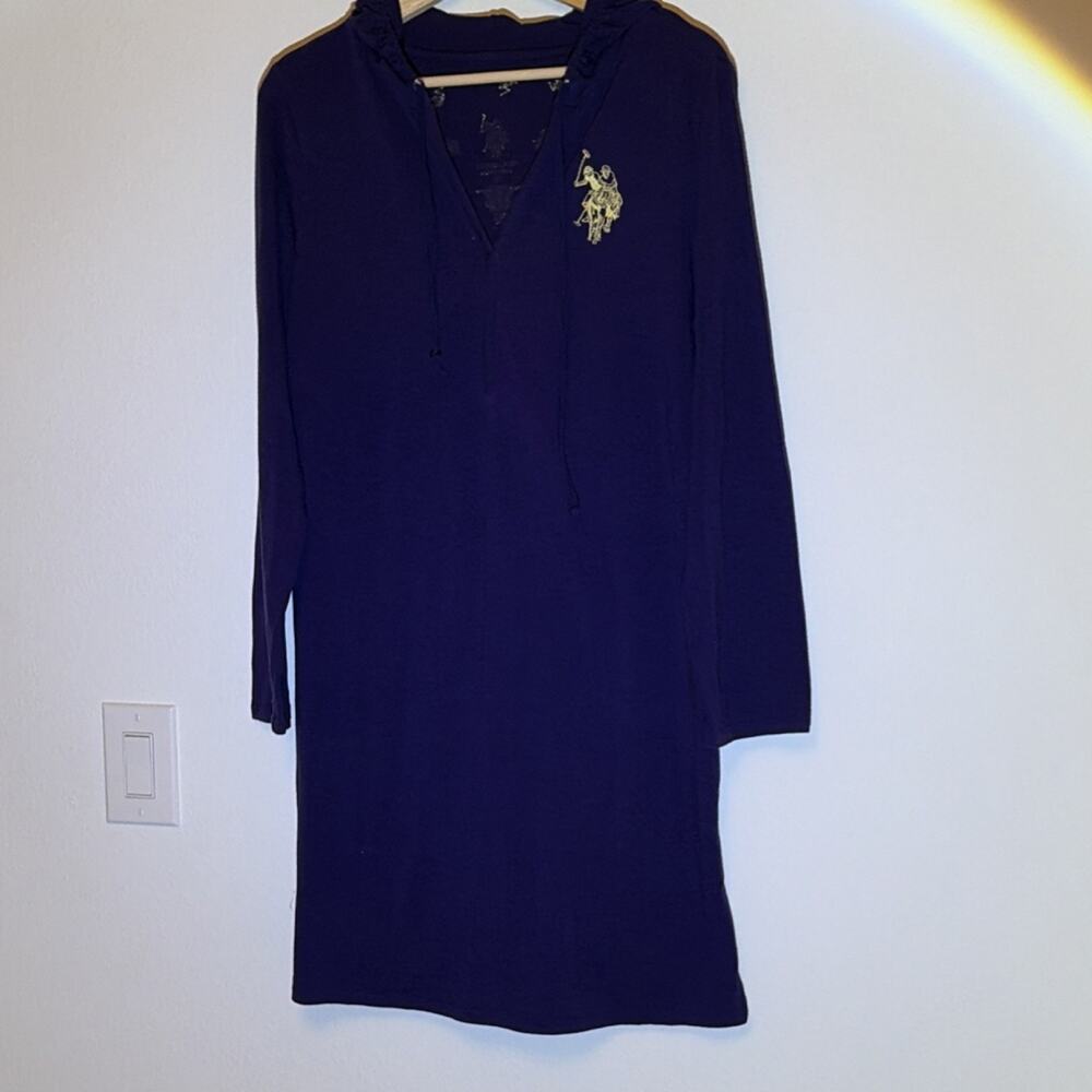 U.S. Polo Assn. Purple Cotton beach coverup Dress Hooded Long Sleeve s